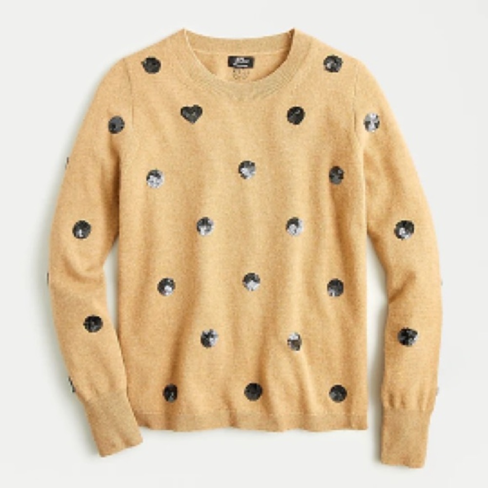 JCrew Everyday cashmere crewneck sweater in sequin polka dots